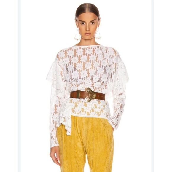 Isabel Marant Vinny Asymmetric Ruffled Cotton-lace Top In Off-White sz 42/ US 10 - Picture 1 of 16